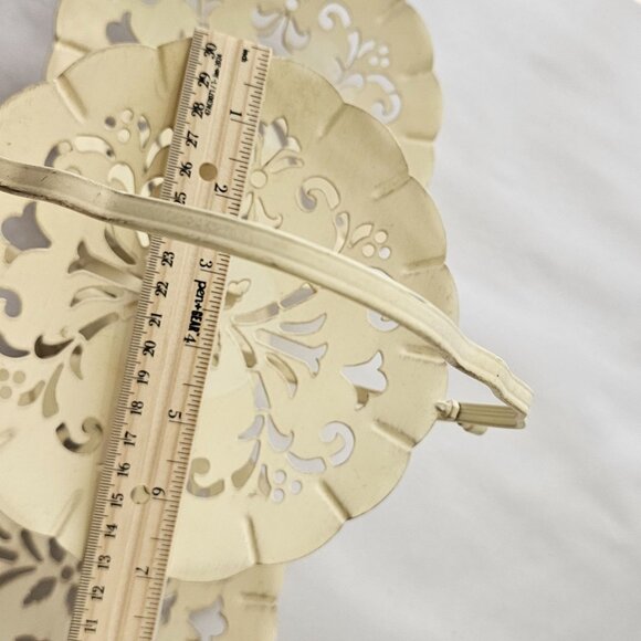 Serving Tray 3 Tier vtg cream punched metal filigree folding snack sample appeti - Picture 6 of 10